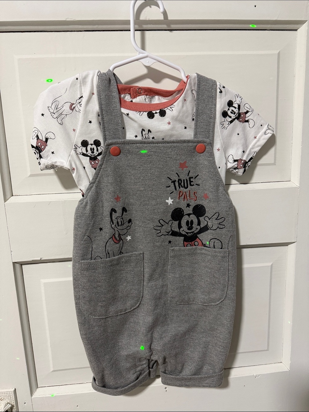 Disney Grey & White Mickey & Pluto Overall Short Set